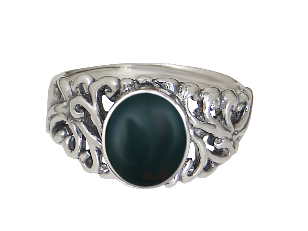 Sterling Silver Gemstone Ring With Bloodstone Size 10